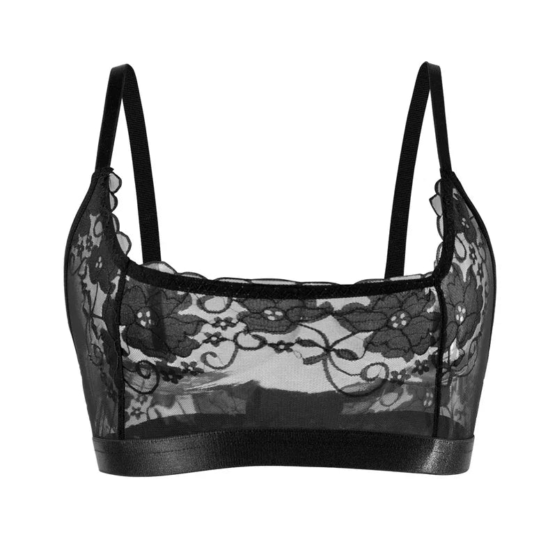 Women Lingerie Sheer Floral Lace Wire-Free No Pad Bra Underwear Adjustable Strap Unlined Brassiere Lingerie Elegant Women's Bras