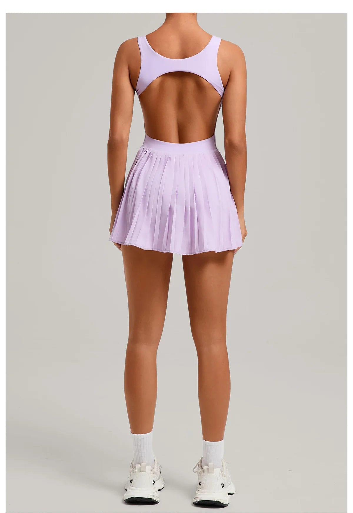 New Large Backless Tennis Dresses Women Solid Color Sleeveless Glare Pleated Yoga Skirt with Pocket Shorts Running Fitness Dress