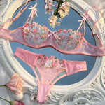 New Pink Transparent Bra Women Sheer Temptation Exotic Sexy Lingerie Set Ladies Embroidery Floral Bras Erotic Underwear Sets