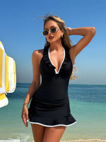 Women White Black Patchwork Bikini Set Ruffles V Neck Tank Top High Waist Short Two Piece Swimsuit 2026 Bathing Suits Swimwear