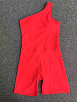 Summer One Shoulder Yoga Short Jumpsuit Women Sexy Cut Out Backless Scrunch Booty One Piece Suit Gym Workout Fitness Clothes