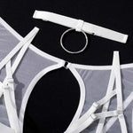 Toucheart 5-Pieces Erotic Lingerie Sexy Hip Skirt For Women Mesh Patchwork Hollow Out See-Through Lure Garters Underwear Suit