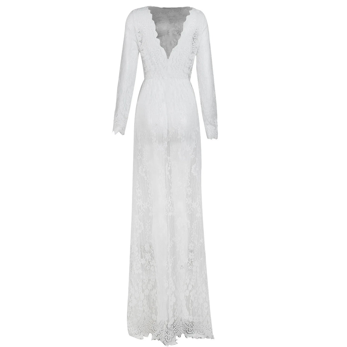 Sexy See Through Lace Long Dresses For Women Deep V-neck Solid Color Maxi Dress Fashion Streetwear Party Night Club Vestidos New