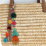 Summer Beach Shell Keychain Boho Style Hair Ball Tassel Keychain Colorful Pompom Keyring for Women Bag Hanging Pendants