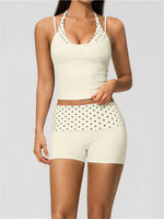 Quick Drying Polka Dot Patchwork Yoga Sets Women Hanging Neck Slim Shockproof Sports Tank Top Gym High Waist Shorts Fitnss Suit
