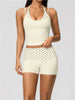 Quick Drying Polka Dot Patchwork Yoga Sets Women Hanging Neck Slim Shockproof Sports Tank Top Gym High Waist Shorts Fitnss Suit