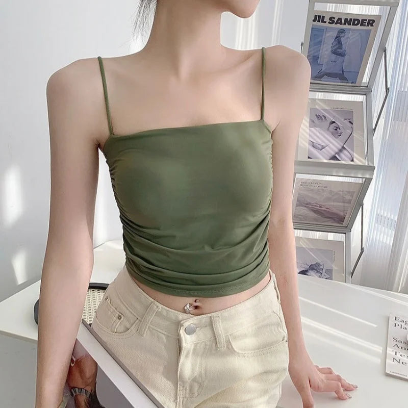 Ice Silk Tops Women Tank Tops Seamless Underwear Non-wire Bra With Pads Sexy Lingerie Female Summer Camisole