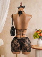 Sexy Black Mesh Shorts 3 Piece Bikinis Sets2026 Women Pearls Push Up Tassel Bra Swimsuit Beach Holiday Bathing Suit Swimwear