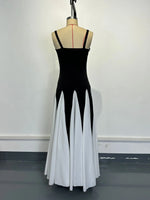 Color Matching Spaghetti Strap Dresses Women Sexy Low Cut Slim Slit Long Dress Fashion Party Prom Evening Vestidos Female