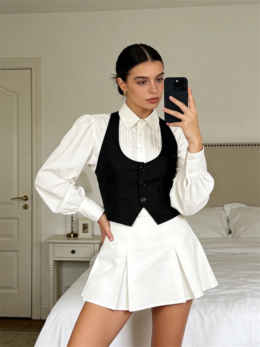 Women WaistcoatVintage Sleeveless V Neck Button Down Vest Blazer Fashion Top