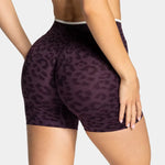 Women's Leopard Print Contrast Color Yoga Shorts | High Waist Gym Running Athletic Pants for Ladies