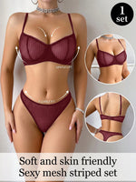 New Fashion Red lace set pretty Underwire setParty is eye-catching lingerie Set stripe solid color Women set MR2864