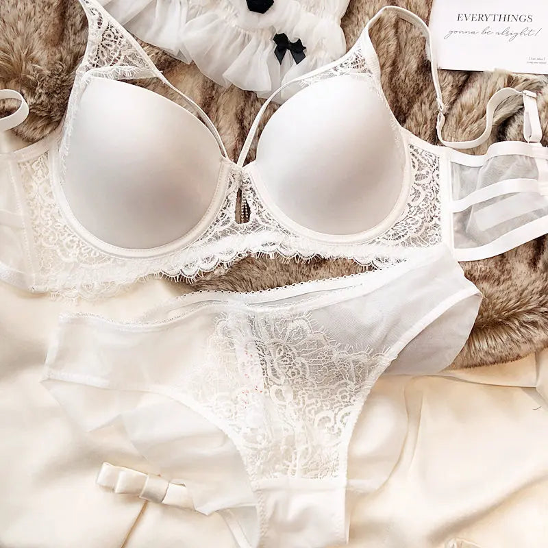 Sexy Hollow Push Up Bra Set Seamless Glossiness Comfort Women Underwear Classic Bandage Design Temptation Bras and Panties Sets