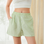 Summer Womens Casual Shorts Elastic Waist Plaid/Striped Print Button Front Shorts Casual Beach Going Out Pants