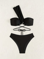 Sexy One Shoulder Black Bikini 2025 Woman Swimsuit Two Pieces Swimwear Female Thong Bikinis Set Bathing Suits Brazilian Biquini