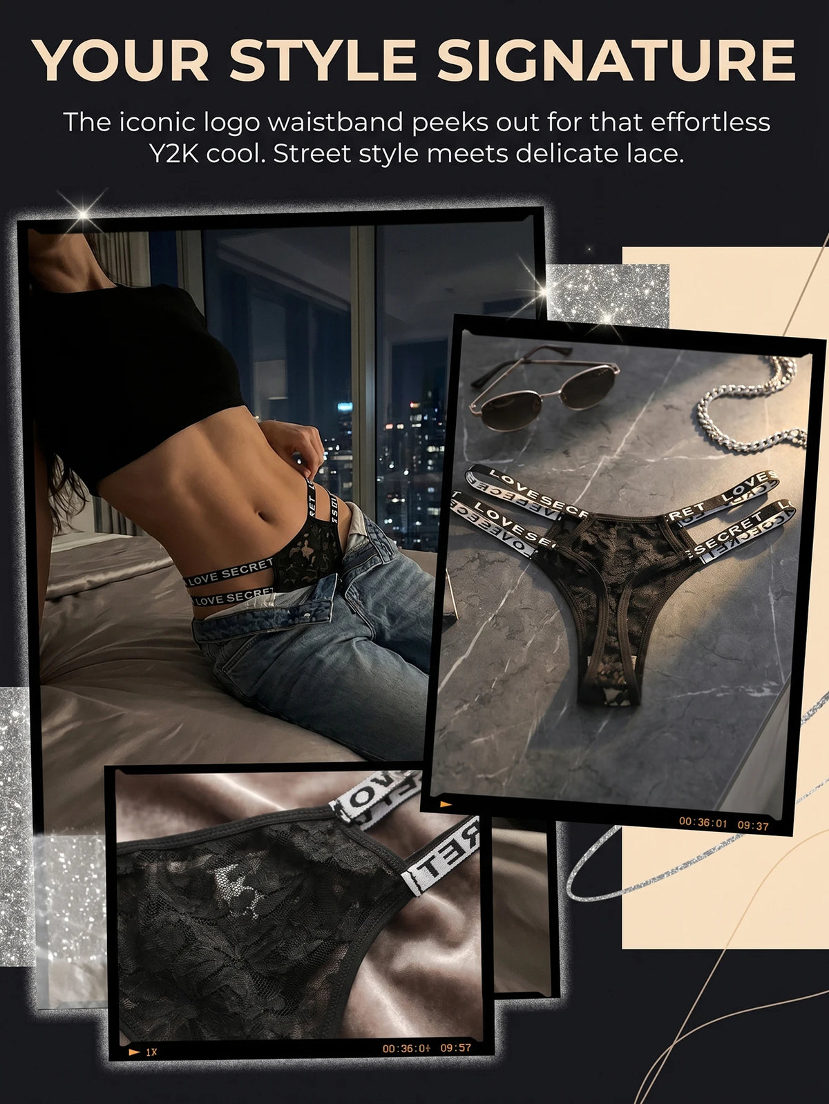 Women Lace Thong Black Letter Waistband G-string Sexy Panties Sheer Mesh Breathable Lingerie C856