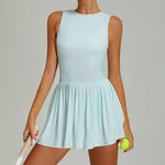 Naked Breathable Sleeveless Tennis Dress for Women O Neck Sleeveless High-intensity Sports Pleated Skirt with Separate Shorts