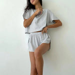 2 Pcs/Set Summer Sleepwear For Women Striped Printed Homewear Top Pants Suit Loose Short Sleeve T-shirt Elastic Waist Shorts