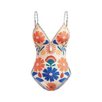 S - XL New Floral Printed With Skirt Women Swimwear V Neck High Leg Cut Bather Bathing Suit Swim One Piece Swimsuit Female K8041