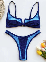 S - XL Splicing V Shaped Thong Bikini Women Swimsuit Female Swimwear Two Pieces Bikini Set Bather Push Up Bathing Suit Swim Lady