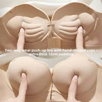 12CM Extreme Push Up Strapless Bra, Front Closure Anti-Slip Invisible Hand Cup for Small Chest, Seamless Adhesive T-Shirt Bra