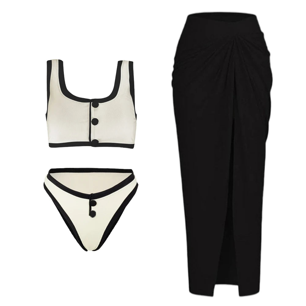 2024 Black White Retro One Piece Swimsuit Women Bow Tie Swimwear and Skirt Sexy Push Up Bathing Suit Monokini Beachwear Bodysuit