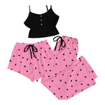 3 Pcs/Set Women Pajamas Suit Sleeveless Backless Heart Printing Elastic Waist Shorts And Pants Slip Top Summer Sleepwear