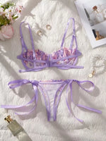 Lady Floral Embroidery Lingerie Set Women Sheer Bra and Brief Underwear Set Satin Sexy Intimates Underwear