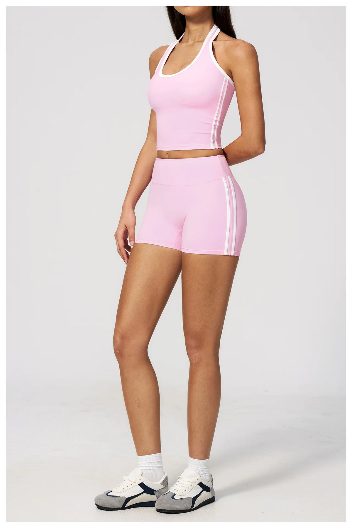 Naked Color Contrast Yoga Sets Women Hanging Neck Sports Vest Gym Clothes Breathable High Waist Shorts Fitness Suits Tracksuit