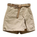 Women Skirt Shorts Above Knee Length High Waist Fake Two Piece Button Decor Side Split Pockets Straight Streetwear