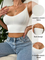 White detachable breast pad summer bra ribbon hanging neck small U-neck vest solid color vest fixed short top women X380
