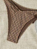 Sexy Bandeau Bikini Set Women Brown Metal Chain Push Up Bra Drawstring Thong Swimsuit 2026 Summer Bathing Suit Micro Swimwear