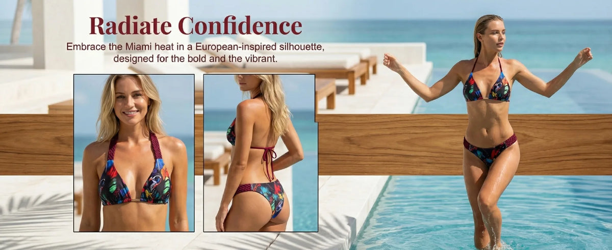 Print Halter Braided Rope Mini Thong Bikini Female Swimsuit Women Swimwear Two-pieces Bikini Set High Cut Bathing Suit Swim Lady