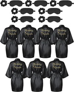 21 Pcs Women Birthday Party Robe Set Queen Squad Kimono Satin Bathrobes with Eye Mask and Scrunchie for Birthday