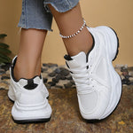Black White Breathable Chunky Sneakers Women Korean Lace Up Platform Sneaker Shoes Woman Thick Bottom Mesh Sport Shoes Female