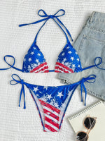 Women's Sexy American Flag Print Halter-Tie Bikini Swimsuit Set — Sporty Style