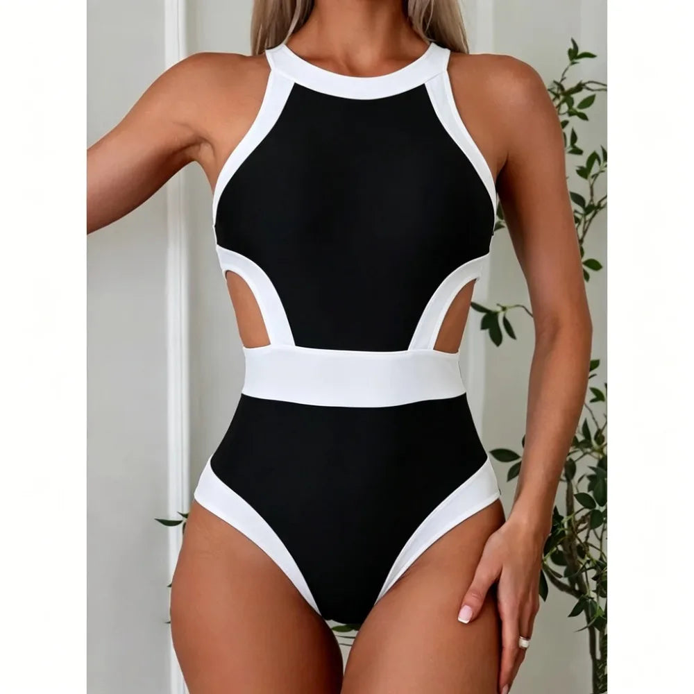 2024 Cut Out One Piece Swimsuit Women Swimwear Sports Monokini Bodysuit White Swim Suit Bathing Suit High Waist Beachwear Summer
