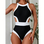 2024 Cut Out One Piece Swimsuit Women Swimwear Sports Monokini Bodysuit White Swim Suit Bathing Suit High Waist Beachwear Summer