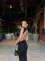 FDYOUI Elegant Sexy Sleeveless Backless Long Holiday Beach Dress Women Chic Hollow Out Solid Long Maxi Evening Party Dresses