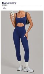 Summer Sports Overalls Women Gym High Stretch Back Zipper Yoga Jumpsuit Tight Hollow Out Slim Hip Lifting One Piece Bodysuit