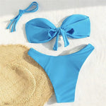 Sexy Flower Bandeau Swimwear Thong Bikini 2026 Women Lace-up Swimsuit Swimming Bathing Suit Brazilian Bikinis Sets Mujer Biquini