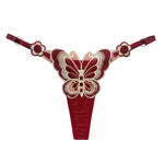Women Butterfly Embroidery Thong Panties Sexy Lace G String Adjustable Strap Low Rise Underwear Soft Breathable Lingerie