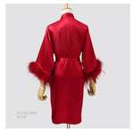 Women FEATHER Bride Bridesmaid Wedding Robe Satin Kimono Bathrobe Gown Nightwear Embroidery Letter Nightgown V-Neck Lingerie
