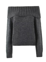 Foridol Slash Neck Dark Grey Mohair Women Sweater Pullover Femme Casual Loose Trendy Style Autumn Winter Knitted Pullover