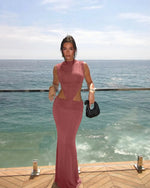 FDYOUI Elegant Sexy Sleeveless Backless Long Holiday Beach Dress Women Chic Hollow Out Solid Long Maxi Evening Party Dresses
