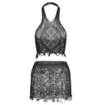 1 Set Sexy Women Fishnet Cover Ups Hollow Out Bodycon Women's Swimwear See through Tassel Dress without Bikini Beachwear