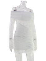 Ahagaga Eelgant Dresses For Women Slash Neck Lace Patchwork Sheath Fashion Slim Fit Trend Party Female Long Sleeves Summer Robes