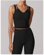 Fake Two Piece Tank Top Yoga Sets Women Lace V Neck Sports Vest Fitness Suit Hip Lifting High Waist Leggings Workout Clothes