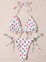 With Mesh Skirt Cherry Printed Bikini Female Swimsuit Women Swimwear Three Pieces Bikini Set Halter Bathing Suit Swim Beachwear