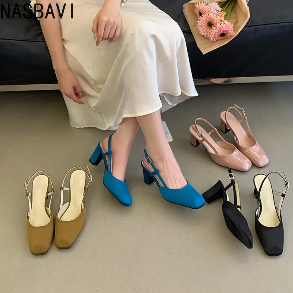 Summer Closed Toe Sandals Buckle Strap Summer Heels Mary Jane Thick Heels French Shallow Lolita Sandals OL Dress Shoes New 2026
